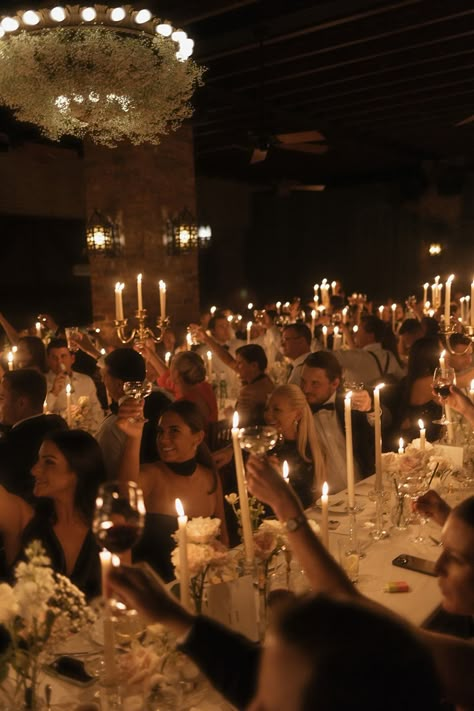 Wedding-guests-raising-a-glass-at-candlelit-wedding-reception-at-the-Bowery-Hotel Wedding At A Restaurant, Small Nyc Wedding, Classy Wedding Details, Unique Wedding Entertainment Ideas, Catholic Wedding Reception, Wedding Inspiration Elegant, Wedding Inspo Reception, Luxury Micro Wedding, Wedding Guest Photography