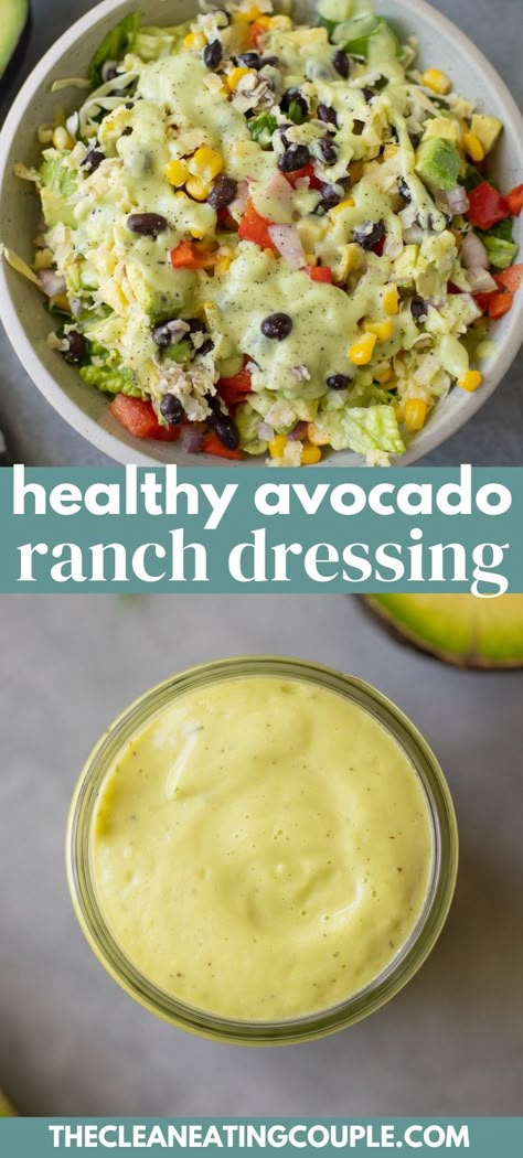 This Avocado Ranch Dressing Recipe is better than any store bought dressing! A healthy avocado dressing that is so delicious and easy to make! Avacodo Ranch Recipes, Avocado Dressing Healthy, Homeschool Recipes, Healthy Avocado Dressing, Avocado Ranch Dressing Recipe, Healthy Dressings, Light Salads, Avocado Dressing Recipe, Diy Condiments