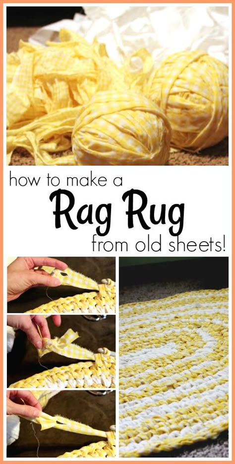 How to make a rag rug from old sheets Crochet Rag Rug Tutorial Step By Step, Amish Rag Rug How To Make, Old Sheets Repurpose, Adult Crafts For The Home, Repurposed Sheets, Rag Crafts, Crochet A Rug, Gamle T Shirts, Braided Rag Rug Diy