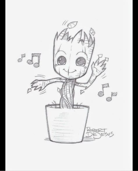 Baby Groot Drawing, Dancing Groot, Groot Dancing, Marvel Art Drawings, Hipster Drawings, Yakuza Tattoo, Disney Drawings Sketches, Dancing Drawings, Marvel Drawings