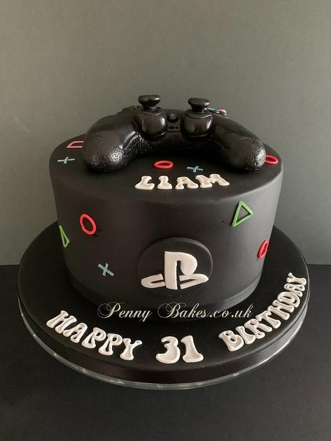 PlayStation cake by Penny Sue 18th Birthday Cake For Guys, Gamer Birthday Cake, Ps4 Cake, Playstation Cake, Video Game Cakes, Gamer Birthday, Birthday Cake For Him, 21st Birthday Cakes, 18th Birthday Cake