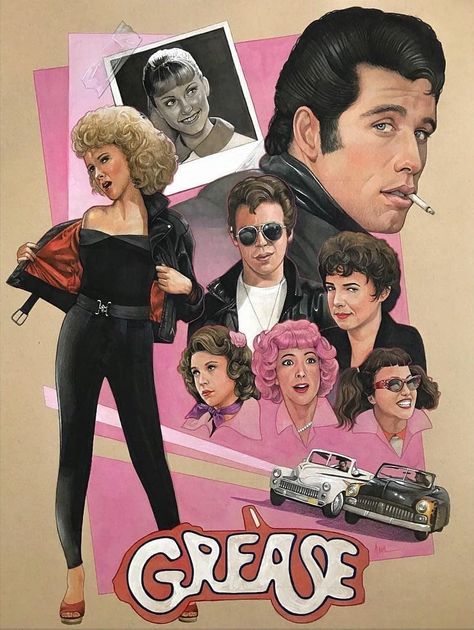 Grease Artwork, Grease Characters, Johnny Travolta, Grease Aesthetic, Grease Theme, Grease 1978, Kinkade Disney, Sandy Grease, Grease Movie