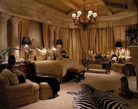 20 Elegant Luxury Master Bedroom Design Ideas Tuscan Bedroom Decor Master Suite, Tuscany Interior, Mediterranean Bedroom Design, Mediterranean Bedrooms, Italian Mansion, Mediterranean Bedroom, Luxury Master Suite, Zebra Rug, Bedroom Traditional