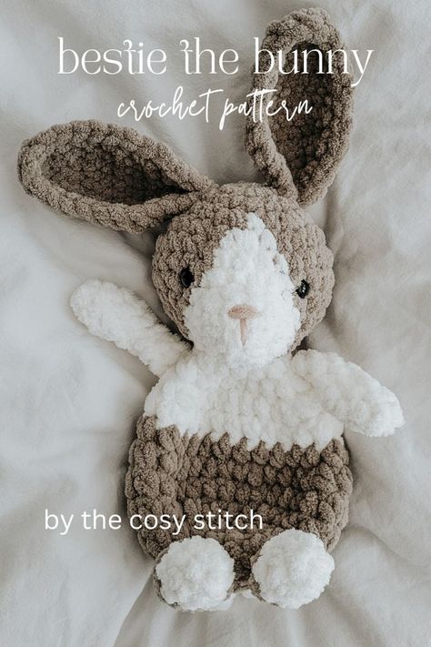 Bestie the Bunny Crochet Pattern - by The Cosy Stitch Smuggler Crochet Pattern, Free Bunny Lovey Crochet Pattern, Blanket Yarn Crochet Stuffies, Crochet Knotted Lovey Pattern, Crochet Baby Plushies, Crochet Baby Snuggler Free Pattern, Easy Animal Crochet Patterns Free, Free Crochet Bunny Pattern, Stuffed Animal Crochet Patterns Free