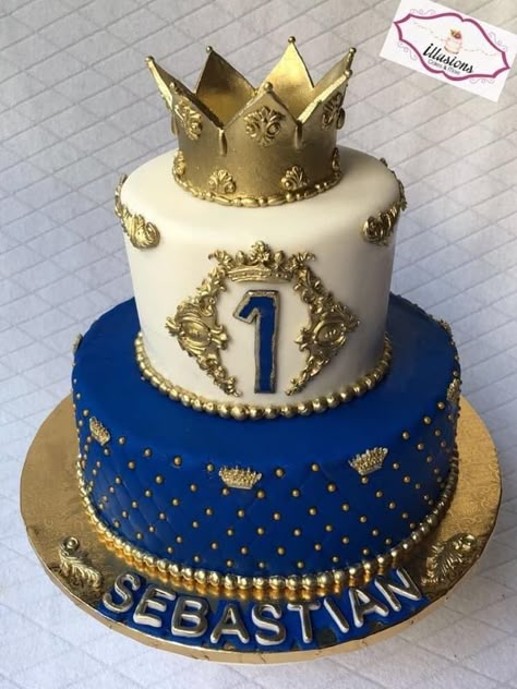 Prince One Year Birthday Party, Cake For Baby Boy 1 Year, One Year Birthday Cake Boy, Prince Cake Ideas, Baby Boy Birthday Cake 1 Year, First Year Birthday Cake, Prince Theme Cake, Royal Prince Cake, Royal Prince Birthday Theme