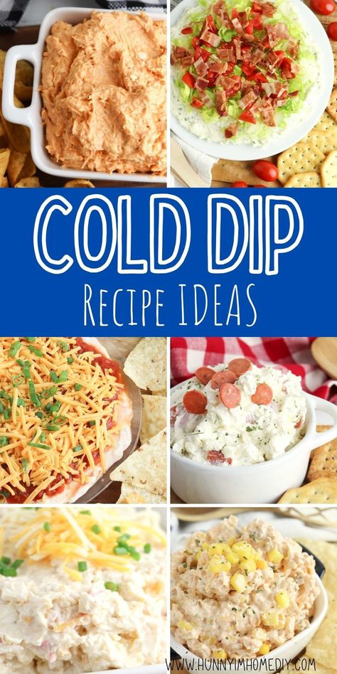 When it comes to party appetizers, you can't go wrong with cold dip for BBQs, picnics, potlucks, and parties! Whip up an easy no bake appetizer with the step by step instructions in each of these simple snack ideas. You can make your own gluten free or low carb finger foods to serve at your next get-together with just a few minutes of prep work. Dips That Can Sit Out, Dip For Tailgate, Camping Dips Cold, Easy Cheap Dips Appetizers, Creative Dips Parties, Best Tailgate Dips Cold, Easy Savory Dip Recipes, Dips And Appetizers Easy Cold, Easy Cold Dip Recipes For Chips