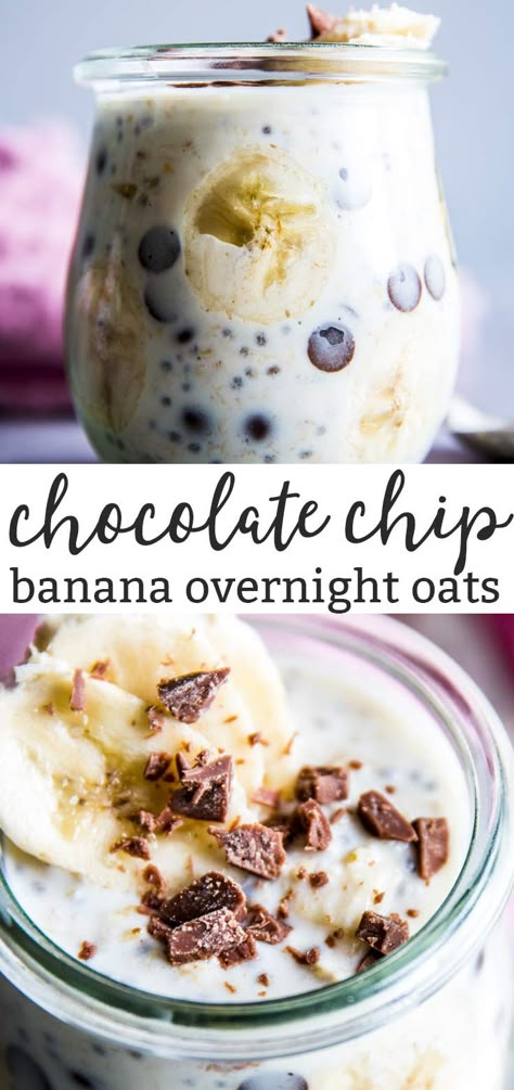 Banana And Chocolate Overnight Oats, Make Ahead Banana Breakfast, Chocolate Chip Banana Overnight Oats, Overnight Oats Banana Blueberry, Overnight Chocolate Chip Oats, Overnight Oats Banana Chocolate Chip, Banana Foster Overnight Oats, Choc Chip Overnight Oats, Overnight Oats Chocolate Banana