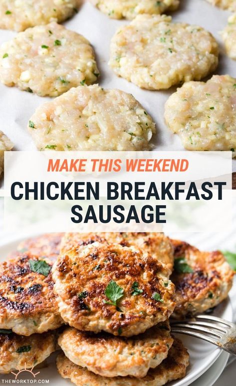 Make this Chicken Breakfast Sausage and to start the day with some healthy protein. This DIY homemade sausage is an easy recipe. You can also prepare it ahead of time and freeze. Get the recipe on www.theworktop.com. || #chickensausage #breakfastrecipes #theworktop Homemade Chicken Sausage Recipes, Chicken Breakfast Sausage, Healthy Sausage Recipes, Homemade Breakfast Sausage Recipe, Breakfast Sausage Recipe, Chicken Breakfast Recipes, Chicken Sausage Recipes, Homemade Breakfast Sausage, Turkey Breakfast Sausage