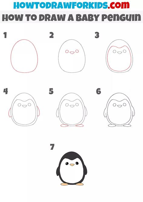 Easy Drawings Penguin, Penguin Sketch Simple, Penqueen Drawing, How To Draw Penguin Easy, Penguin Sketch Cute, Penguin Step By Step Drawing, Penguin Drawings Easy, Cute Penguin Painting Easy, Cute Simple Penguin Drawing