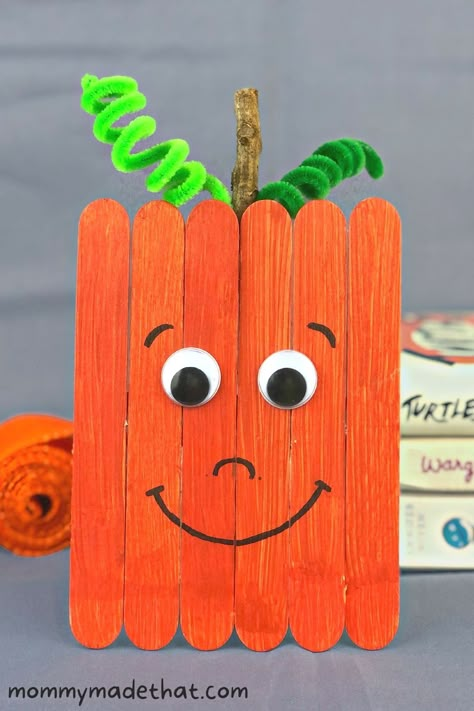 Cute Halloween Crafts For Preschoolers, Monster Popsicle Sticks, Popsicle Stick Crafts For Halloween, Popsicle Stick Witch, Halloween Stick Crafts, Pumpkin Popsicle Stick Craft, Cute Fall Crafts For Preschoolers, Fall Crafts For Little Kids, Popsicle Stick Pumpkin Craft