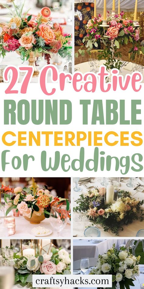 Transform your wedding reception with these stunning round table wedding centerpieces, perfect for adding a touch of elegance to your big day. Discover inspiring wedding table ideas to elevate your wedding planning and create unforgettable memories for your guests. Wedding Table Decorations With Greenery, June Wedding Centerpieces Reception Ideas, Wedding Centerpieces On Risers, No Floral Centerpieces Wedding Ideas, June Wedding Centerpieces Diy, Unique Table Centerpieces Wedding, Wedding Centerpieces For Round Tables Diy, Wedding Decor Ideas Round Tables, Flower Petals Table Decor