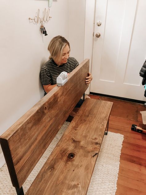 Entry Bench Diy, Black Entryway Bench, Waiting By The Door, Diy Entryway Table, Diy Bench Seat, Foyer Bench, Wood Entryway Bench, Diy Entryway Bench, Mudroom Remodel