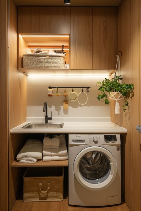 Achieve efficiency with elegance in small laundry rooms featuring sinks! Discover how to wash delicates or handle tough stains seamlessly while elevating the aesthetic appeal of your compact laundry space. Dive into different sink designs and clever placement strategies designed for small areas. #EfficiencyElegance #SmallLaundryRooms #WashingInStyle Small Laundry Room Apartment, Efficiency Room Ideas, Small Washing Area Ideas, Laundry Area Small Spaces, Dry Area Ideas, Small Washing Room Ideas, Laundry Room With Toilet And Sink, Wash Room Ideas Bathroom, Kitchen Laundry Room Ideas