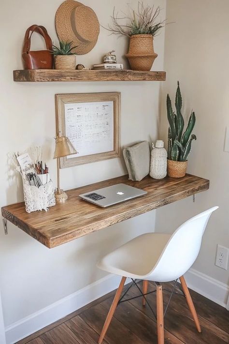 "Add style and efficiency to your workspace with a DIY Floating Desk! 🛠️💻 A sleek, space-saving solution for your home office needs. 🌟✨ #DIYProjects #HomeOfficeDecor #FloatingDeskIdeas" Diy Wall Desk, Floating Desk Diy, Floating Office Desk, Closet Craft Room, Floating Desk Ideas, Diy Floating Desk, Therapy Office Ideas, Emily Room, Diy Wood Desk