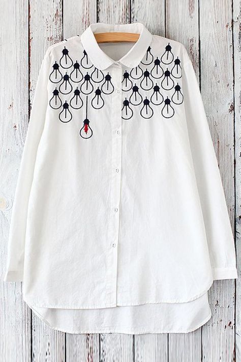 White Blouses, Embroidery On Kurtis, Kurti Embroidery Design, Neck Embroidery, Thread Art, Trendy Fashion Tops, Embroidery On Clothes, Cute Blouses, Shirt Embroidery