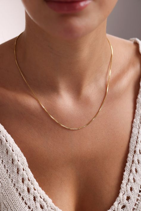 Box Chain, 14K Solid Gold Box Chain Necklace, 1.25mm, 1.75mm, 2.00mm Gold Layering Box Chain, Dainty Box Chain Necklace for Men and Women Everyday Gold Necklace, Chain Necklace For Men, Box Chain Necklace, Gold Box, Everyday Necklace, Necklace For Men, Style Minimalist, Stylish Gifts, Personalized Necklace