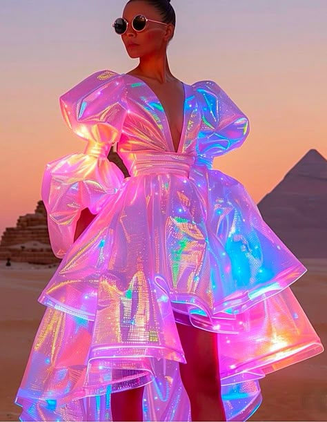 Halloween Dress Ideas, Color Run Outfit, Holographic Dress, Nail Halloween, Outfit Inspiration Women, A Million Dollars, Nails Halloween, Futuristic Fashion, Dress Halloween Costume