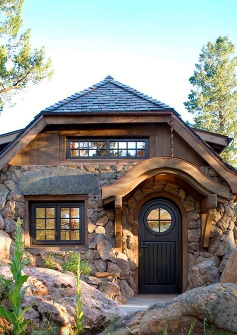 This fairytale stone cottage designed by TKP Architects and Old Greenwich Builders is located in Genesee, Colorado. Handmade House, Storybook Homes, Stone Cottages, Mountain Cottage, Mountain House Plans, Tiny Cottage, Rustic Home Design, Guest Cottage, Stone Cottage