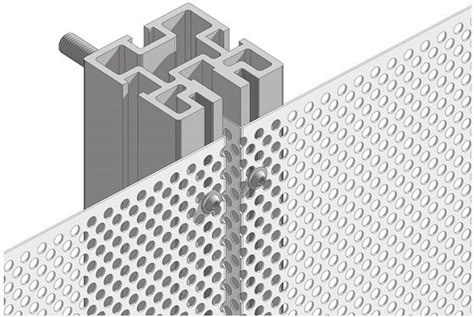 Perforated Mesh Mounting System Download installation guide for Perforated Mesh Mounting System. (PDF) Projects using this installation technique Metal Panels Facade, Perforated Metal Panel, Expanded Metal Mesh, Facade Detail, Cladding Design, Facade Panel, Metal Facade, Car Parks, Facade Material