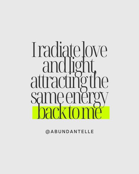 Affirmation 222 I radiate love & light, attracting the same energy back to me. I radiate love & light, attracting the same energy back to me. I radiate love & light, attracting the same energy back to me. 🧚 @abundantelle #quoteoftheday #quotestagram #abudance #lawofattractionquotes #lawofvibration Sun Energy, Radiate Love, Love Affirmation, Vision Board Pics, Same Energy, Love Affirmations, Love Light, Good Energy, 2025 Vision