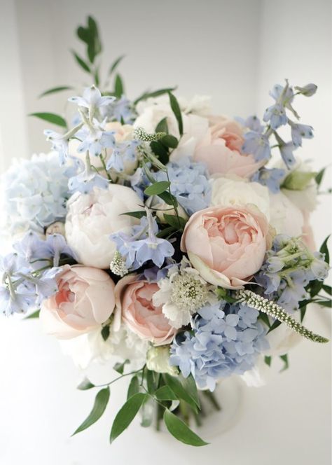 Wedding Colours September, Peonies Hydrangea Roses Bouquet, Wedding Flower Arrangements Pastel, Peach And Blue Wedding Centerpieces, Ice Blue Flower Bouquet, Dusty Blue And Pink Wedding Bouquet, Periwinkle Wedding Bouquet, Pink Blue Wedding Bouquet, Blue Poppy Bouquet