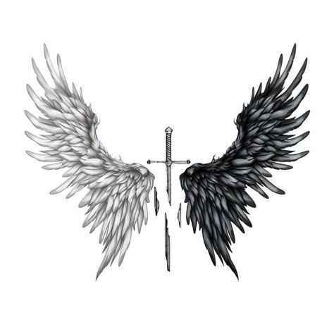 Men’s Wings Tattoo, Wings On Tricep Tattoo, Back Wing Tattoos Men, Fear God Tattoo Men Chest, Mens Bird Tattoo Ideas, Dark Chest Tattoo Men, Angel Wings Knee Tattoo, Wing Back Tattoo For Men, Burning Wings Tattoo