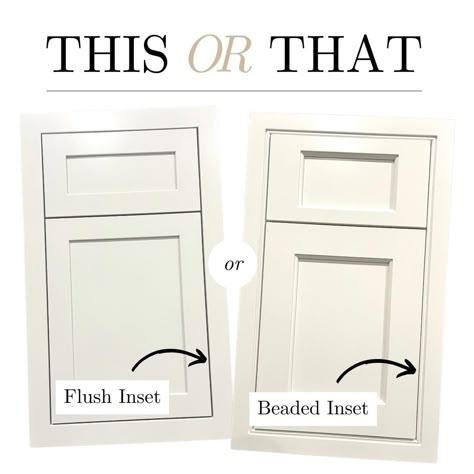 This or That? 🤔 Flush Inset vs Beaded Inset⁠ ⁠ Check out these modern cabinet door styles from Shiloh! ⁠ ⁠ ⬅️ Left: Smooth Flush Inset for a seamless, modern look. ⁠ ⁠ ➡️ Right: Beaded Inset for a more traditional look with added intricate detailing.⁠ ⁠ You can't go wrong with either of these cabinet options.Which suits your taste? Drop your pick in the comments! 👇🏼⁠ ⁠ #FlushInset #BeadedInset #ModernCabinets #CabinetDesign #HomeDecor #InteriorDesign #ShilohCabinets Inset Cabinet Door Styles, Beaded Inset Kitchen Cabinets, Beaded Inset Cabinets, Shiloh Cabinets, Cabinetry Styles, Decora Cabinets, Timeless Kitchen Cabinets, Inset Kitchen Cabinets, Modern Cabinet Doors