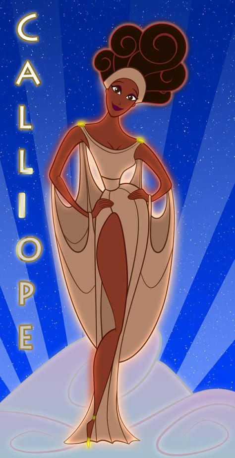 Calliope Hercules Singing Ladies, Hercules Goddess, Brunette Disney Characters, Muse Greek Mythology, The Muses Hercules, Hercules The Muses, Calliope Muse, Muses Hercules, Childhood Disney