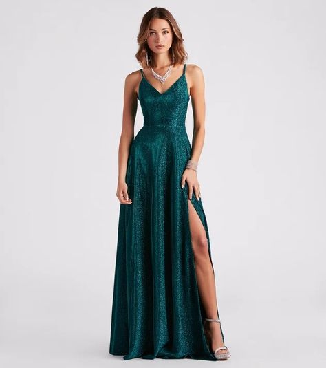 Dark Teal Prom Dresses, Forest Green Prom Dress, Dark Green Prom Dress, Teal Prom Dresses, Graduation Dresses White, Glitter Prom Dress, Windsor Dresses Prom, Prom Dress Trends, School Dance