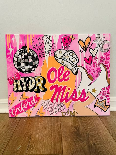 Fraternity Canvas Painting, Ole Miss Canvas Painting, College Board Ideas, College Painting Canvases Dorm Room, Dorm Room Paintings Canvases, College Mural, College Dorm Paintings, College Painting Canvases, College Paintings