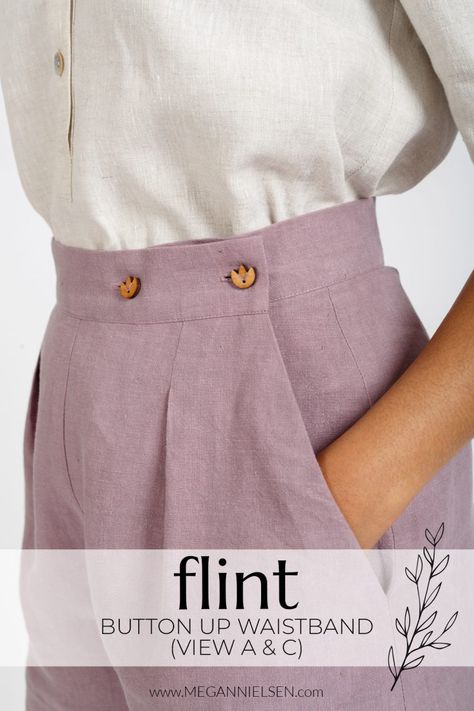 How to Sew a Button-Up Waistband | Flint Sewalong Pants Tutorial, Shorts Sewing, Pants Sewing Pattern, Wide Leg Cropped Pants, Refashion Clothes, Sewing A Button, Pants Pattern, Mode Inspiration, Sewing Clothes