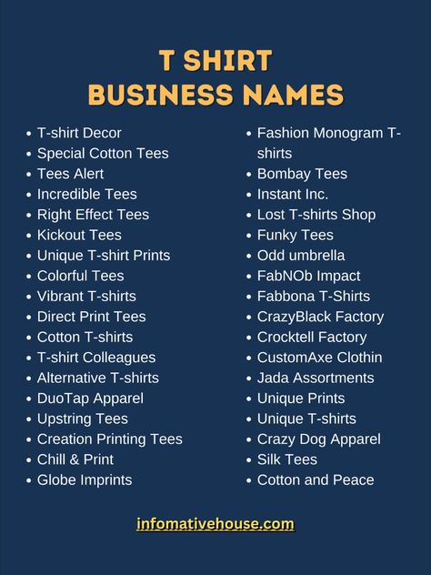 Create Your Own Unique T Shirt Business Name with These Tips and Ideas! T Shirt Business Names Ideas, Tshirt Brand Name Ideas, T Shirt Brand Name Ideas, Tshirt Business Name Ideas, T Shirt Brand Logo, Clothing Booth, T Shirt Business, Tshirt Printing Business, Unique Business Names