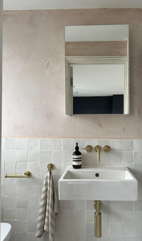 Zellige Rustico – Baked Tiles Zellige Tile Small Bathroom, Natural Tiles Bathroom, Bathroom Tiles Neutral, Zellige Bathroom, Zellige Tile Kitchen, Zellige Tile Bathroom, Sink Tiles, Small Bathroom Tiles, Brick Look Tile