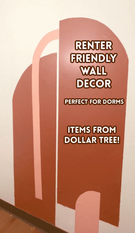 Check out this Rental-friendly wall decor- DIY painted wall arch that is removable! Perfect for dorm rooms at college! No Paint Apartment Decorating, Wall Decor Without Damaging Walls, Renting House Decor Ideas, Rent Friendly Wall Decor, Renter Friendly Wall Art, Apartment Accent Wall Temporary, Apartment Wall Ideas, No Drill Wall Decor, Painting Apartment Walls