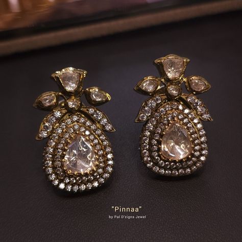 Pinna moissanite polki set Real Diamond Earrings Indian, Jewellery Stones, Moissanite Jewellery, Beaded Wedding Jewelry, Indian Jewelry Earrings, Bridal Jewelry Vintage, Bridal Jewellery Design, Polki Earrings, Fancy Jewellery Designs