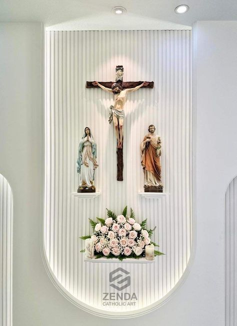 Alter Ideas For Home, Alter Decoration Church, Alter Design For Home Catholic, Catholic Altar Home Ideas, Christian Prayer Room Design, Wall Altar Ideas Catholic, Catholic Home Altar Ideas Living Rooms, Jesus Altar, Wall Altar