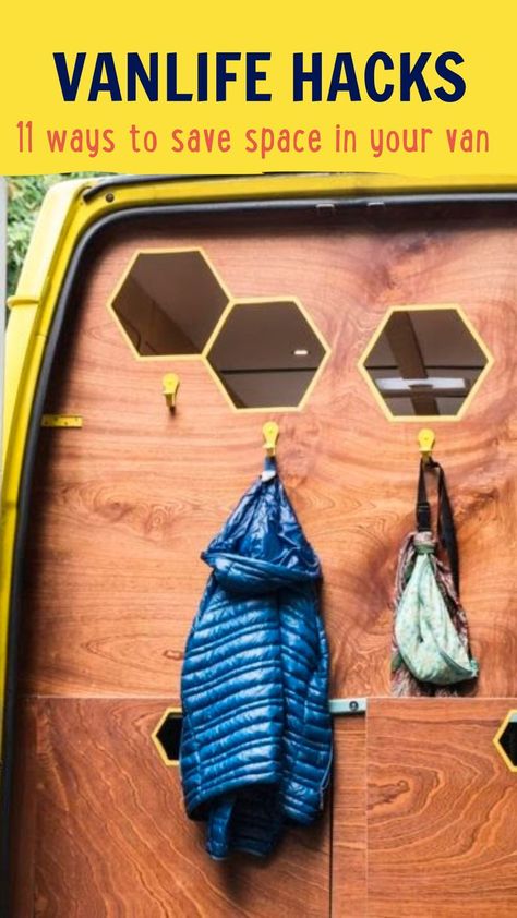 Van Life Dish Storage, Storage Ideas For Van Life, Campervan Garage Storage, Camper Van Space Saving Ideas, Small Van Storage Ideas, Van Door Storage Ideas, Caravan Hacks Space Saving, Van Storage Hacks, Campervan Wardrobe