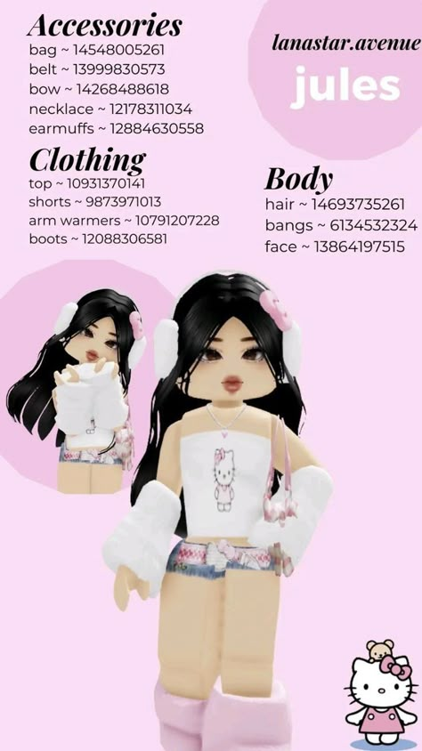 Berry Avenue Outfit Code, Brown Hair Roblox, Preppy Decal, Code Clothing, Code Clothes, Id Roblox, Kitty Clothes, Roblox Outfit Codes, Hello Kitty Clothes