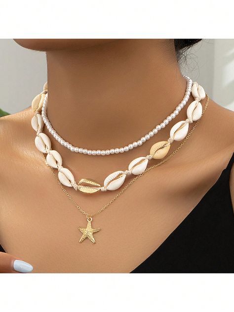 3 piezas/Set Collar con colgante de concha y estrella de mar de moda, collares superpuestos para mujer, para uso diario y vacaciones en la playa Multicolor    Conchas     Women Fashion Jewelry, size features are:Bust: ,Length: ,Sleeve Length: Casual Necklaces, Starfish Pendant, Women Pendant, Summer Necklace, Watches Women Fashion, Hawaiian Style, Kids Jewelry, Kids Beachwear, White Collar