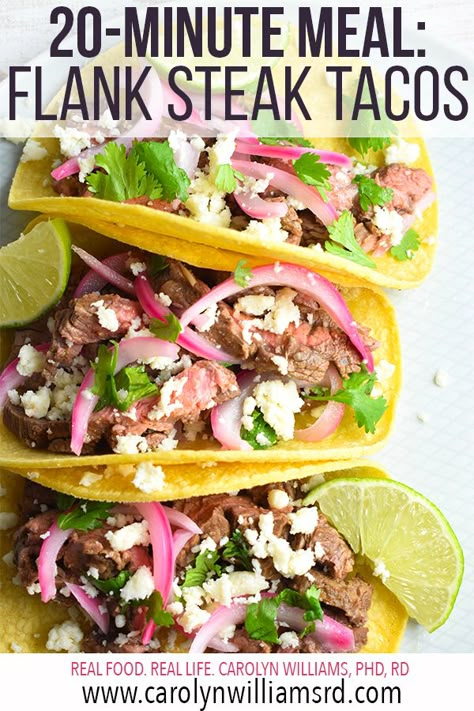 Steak Tacos With Pickled Onions, Flank Steak Street Tacos Recipe, Flank Stake Recipe, Strip Steak Tacos Recipe, Flank Steak Fajitas Skillet, Flank Steak For Tacos, Street Taco Seasoning Steak, Flat Iron Steak Tacos Recipes, Blackstone Flank Steak Recipes