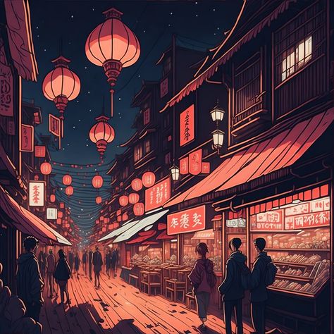 Night Sky Drawing, Lantern Wallpaper, Chill Art, Market Aesthetic, Anime Land, Night Anime, Lantern Art, Japan Summer, Art Stars