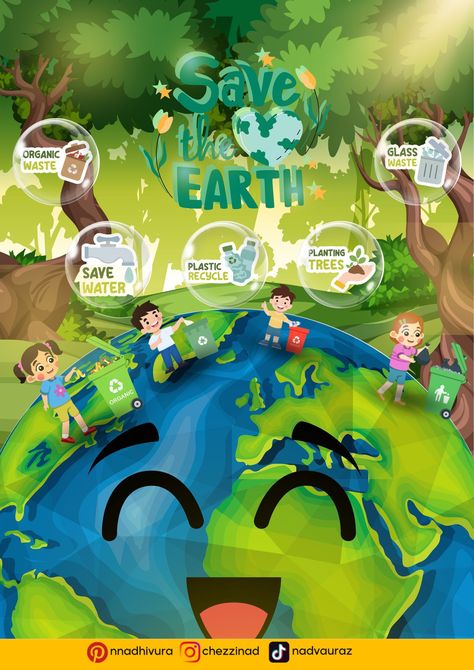 `✦ poster save the earth ˑ 𖦹 canvawoman Canva Earth Elements, Our Land Our Future Poster, Earth Poster Ideas, Save The Earth Poster Drawing, Poster Save Earth, Poster Sampah, Save The Earth Poster, Save The Planet Poster, Ways To Save The Earth