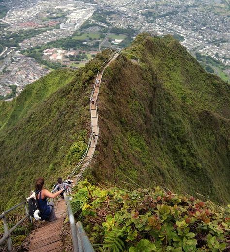 Haiku Stairs, Hawaii, USA -- this steep hiking trail on the island of ...