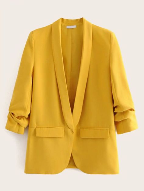 Plus Solid Shawl Collar Blazer | SHEIN USA Pleated Blazer, Blazer Plus Size, Shawl Collar Blazer, Summer Blazer, Blazer Casual, Open Blazer, Ladies Blazer, Middle Age Fashion, Fall Fit