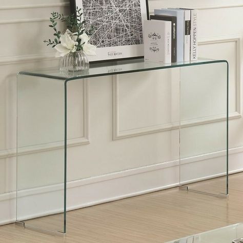 Ivy Bronx Kloss Contemporary Minimal Console Table & Reviews | Wayfair Glass Sofa Table, Acrylic Console Table, Mirrored Console Table, Sofa Console, Glass Console Table, Foyer Table, Modern Console Tables, Table Top Design, Wood Console Table