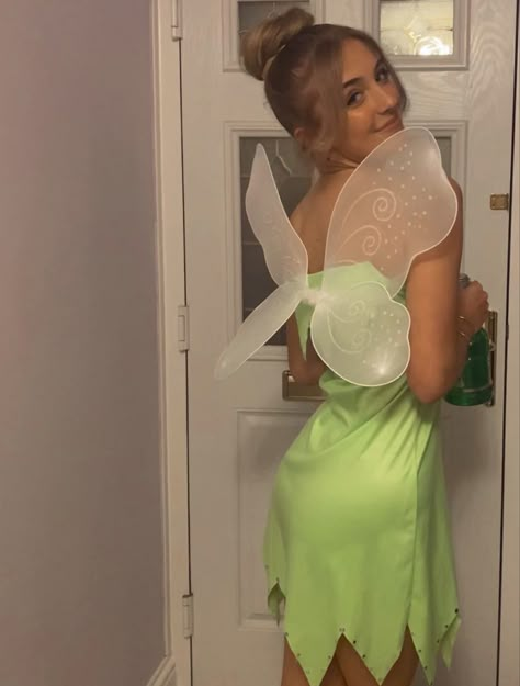 Plus Size Tinkerbell Costume, Timkerberbell Costume, Cute Tinkerbell Costume, Tinkerbell Costume Women, Bell Costume Ideas, Halloween Solo Costumes, Fantasia Tinker Bell, Tinker Bell Halloween Costume, Bell Halloween Costume