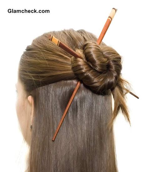 Elegant Half Updo with Asian Hair Sticks Asian Updo, Chopstick Hairstyles, Asian Christmas, Hair Chopsticks, Chopstick Hair, Popular Hair, Chinese Hairstyle, Half Updo, Japanese Hairstyle