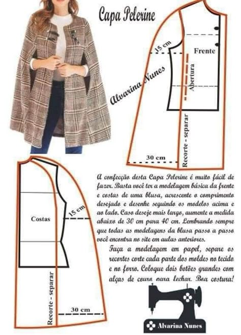 Cape Patterns Womens, Poncho Pattern Sewing, Cape Pattern Sewing, Cape Pattern, Coat Pattern Sewing, Sewing Clothes Women, Fashion Design Patterns, Sewing Tutorials Clothes, Jacket Pattern Sewing