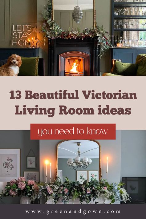 Discover Victorian Living Room Ideas that will have you dreaming of elegant, sophisticated spaces. We've put a list of 13 tips together to make the most of your living room space on the Green and Gown blog. Image source: Instagram @Elle_the_Home_Bird Victorian Parlor Sitting Rooms, French Victorian Living Room, Small Victorian Terrace Living Room, Old Victorian Living Room, Bohemian Mansion, Victorian Modern Living Room, Small Victorian Living Room, Victorian Living Rooms, Victorian Living Room Ideas