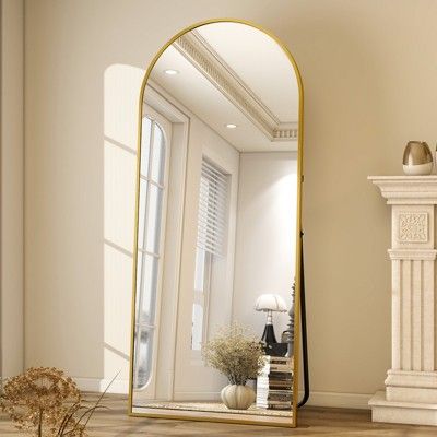 BEAUTYPEAK Rectangle With Rounded Top Full Length Mirror 58″x18″,Gold Full Length Mirror Decor Ideas, Full Length Mirror Gold, Mirror Arch, Gold Arch Mirror, Body Mirrors, Stand For Bedroom, Arch Floor Mirror, Large Mirrors, Floor Length Mirror